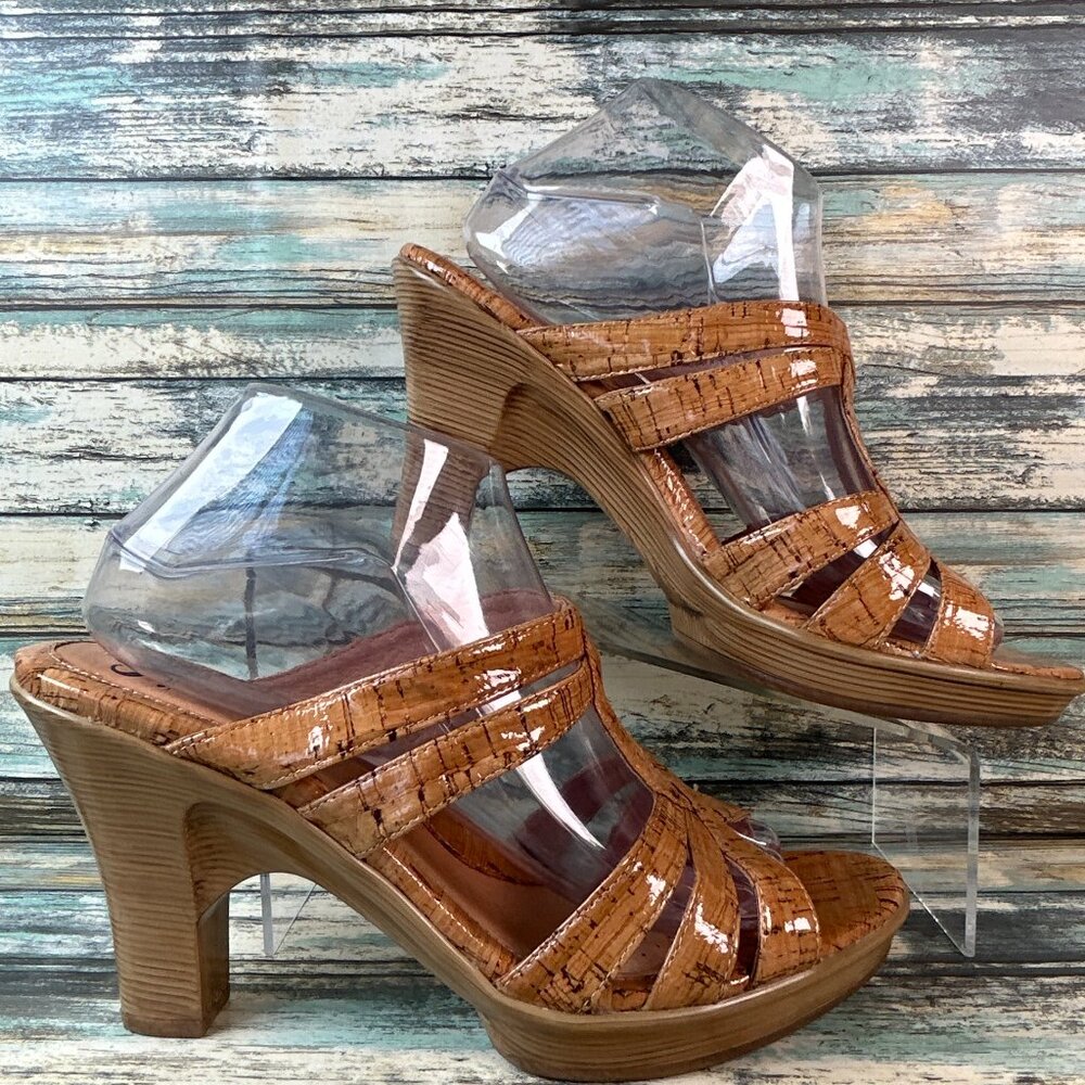 Sofft Slide Sandals Womens 10M Beige Woven Cork Open Toe Platform Dress Open Toe